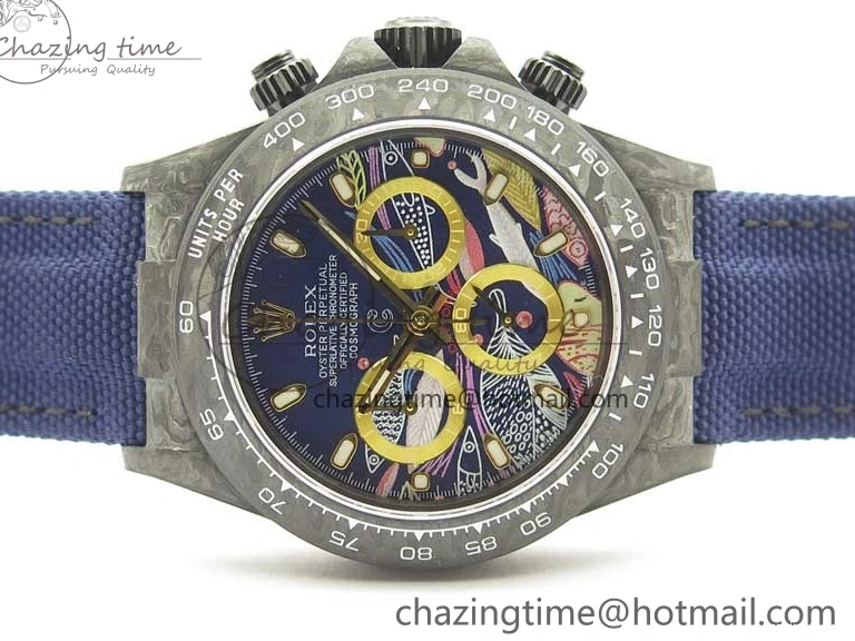 1222 Daytona DIW Carbon OMF Best Edition Blue Paint Dial on Deep Blue Nylon Strap A Tailored 2842